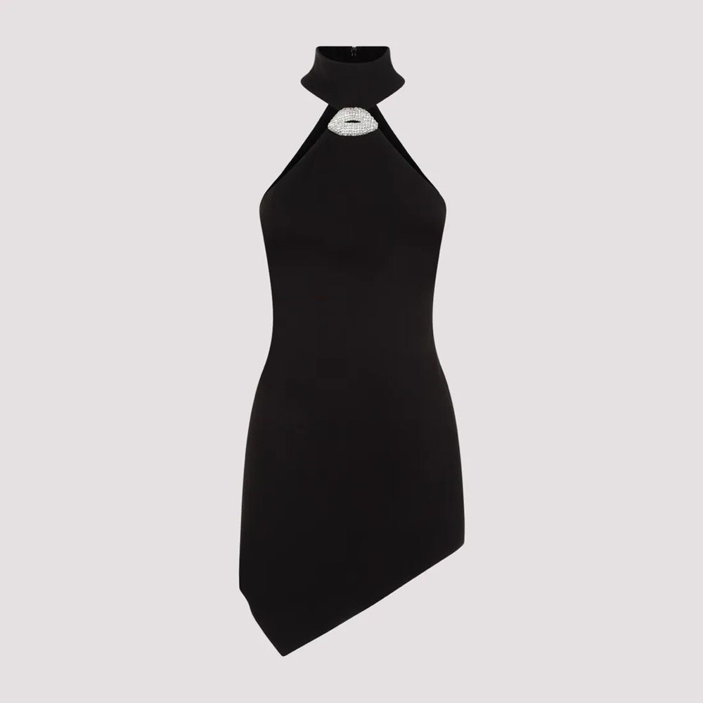 David Koma black halter dress with lip embellishments